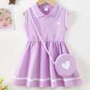 Saeaby Little Toddler Girl Sporty Dress Summer Clothes Ruffle Sleeveless Kids Dresses Sport Causal Sundress Girl Outfits (Purple, Size 6-7Y)