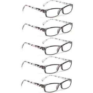 Kerecsen Reading Glasses 5 Pairs Fashion Ladies Readers Spring Hinge with Pattern Print Eyeglasses for Women (5 Grey, 2.5 )