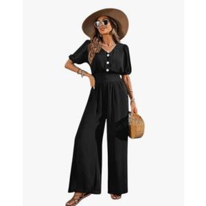 Summer Jumpsuit for Women Short Sleeve High Waist Wide Leg Pants Loose Slim Temperament Women's Clothing, XXL