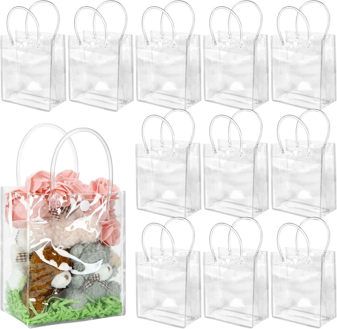 BadenBach 24 PCS Small Clear Gift Bags with Handle, 5.1" x 5.9" x 2.8", Tiny Plastic Clear Gift Bag Clear Goodie Bag Clear Party Favor Bag for Boutique Wedding Baby Shower Birthday Party Valentine's Day