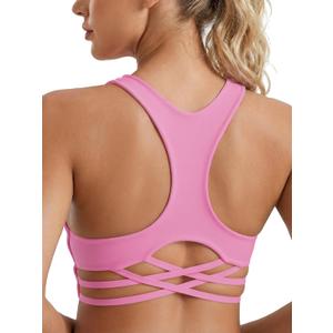 Aoysky Womens Racerback Criss Cross Sports Bras V Neck Padded Low Impact Wireless Workout Athletic Yoga Crop Tops, S