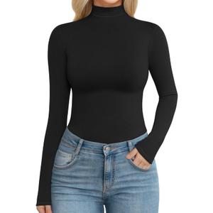 MANGOPOP Women's Mock Turtle Neck Long Sleeve Shirts Fitted Fall Winter Undershirt Tight Tops Slim Fit Basic Tee (Black, XS)