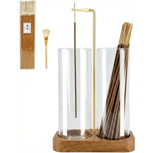 Incense Holder,Wooden Incense Holder for Sticks with 20 Incense Sticks, Anti-ash Incense Burner with Glass Ash Catcher, Wood Incense Holder 20 Stick (2 Glass Rectangle Base)