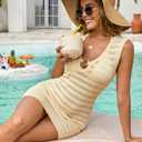 Arolina Swimsuit Coverup for Women Crochet Swim Cover Ups Mesh Knit Hollow Out Front Tie Sleeveless Beach Dress Apricot S