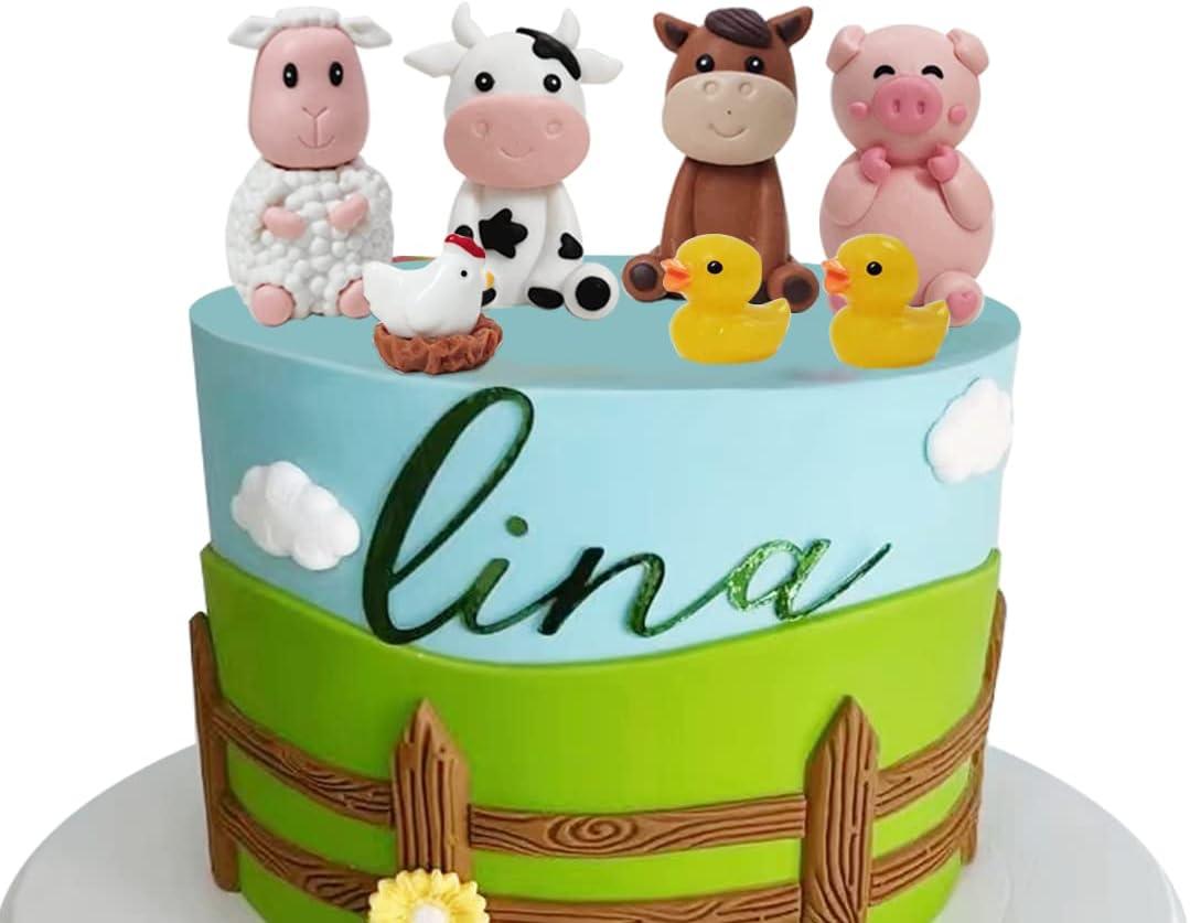 Farm Animal Cake Topper with Cow Horse Sheep Pig Duck Hen for Farm Animal Theme Birthday Baby Shower Party