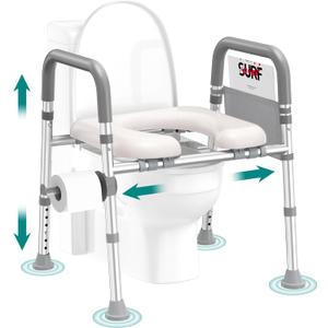 Toilet Seat Risers for Seniors, Raised Toilet Seat with Handles, Adjustable Height & Width, Cozy Padded 400lb Elevated Toilet Seat, Fit Any Toilet (Grey)