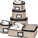 China Storage Containers 5-Piece Set Moving Boxes for Dinnerware, Glasses, Plates, Mugs and Saucers Sturdy Quilted Microfiber Dish Organizer with Dividers for Seasonal Storage - Holds Set of 12, Brown