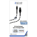 Z Gear Metal Housing, 10 Foot Braided Sync & Charge Cable, for Lighting Tip