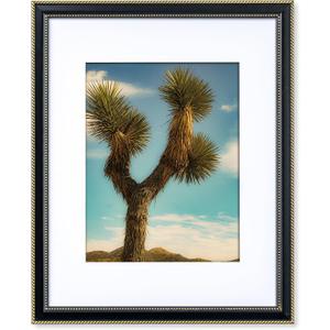 FLYJOE 16 x 20 Picture Frame with Mat for 11x14-16x20 Black Frame with Gold Beaded Trim - Plexiglass - Wall Mount Display Horizontally or Vertically - Hanging Hardware Included - Black