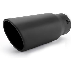 Richeer Adjustable 3-3.5 inch Inlet Exhaust Tip, 5" Outlet 12" Overall Length Stainless Steel Exhaust Tip Black Powder Coated Finish, for Vehicles with 3-3.5" O.D. Exhaust Tailpipe