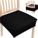 Smiry Stretch Jacquard Seat Covers for Dining Room Chairs Set of 4, Removable Washable Chair Seat Protector Slipcovers, No Rear Covers, Black