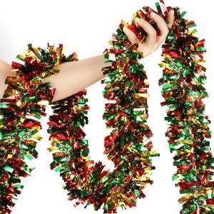 50 Feet Christmas Tinsel Garland Metallic Twist Shiny Hanging Garland for Christmas Tree Decorations Holiday Home Indoor Outdoor Decoration - Red Green Gold