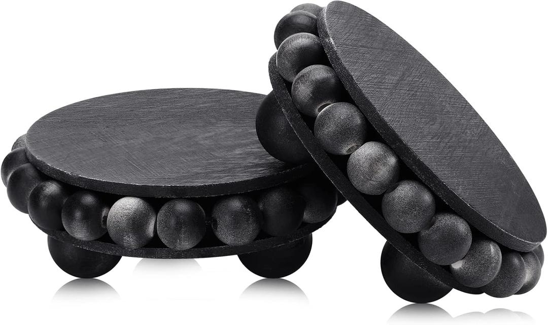 Yookeer 2 Pcs Wooden Risers for Displays Round Wood Riser Distressed Wood Risers Farmhouse Pedestal Display Stand Rustic Pedestal Stand Beaded Decor for Tiered Trays Home(3.94 Inch,Black)