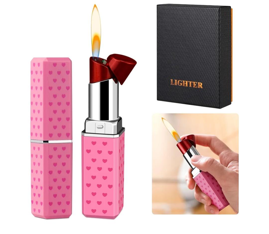 Cute Lipstick Lighter Soft Flame Refillable Butane Lighter, Adjustable Pocket Lighter Delicate Gift for Girls Women Girlfriend on Birthday,Anniversary Red(Without Butane)