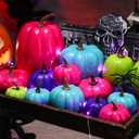 16 Pcs Thanksgiving Fake Pumpkins Fall Decor Colorful Foam Artificial Pumpkin Fall Party Decorations Harvest Assorted Size Faux Foam Decor for Thanksgiving Autumn Halloween Party(Neon Color)