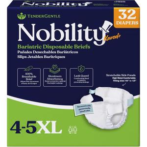 4-5xl Adult Diapers for Women and Men - Case of 32 Bariatric Disposable Briefs with Tabs and Stretchable Side Panels - 100% Breathable with Maximum Absorbency, White