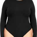 FOREYOND Plus Size Bodysuits for Women Long Sleeve Crew Neck Body Suit Tops Casual Slim Fit Basic Leotards Shirts (XX-Large, Black)
