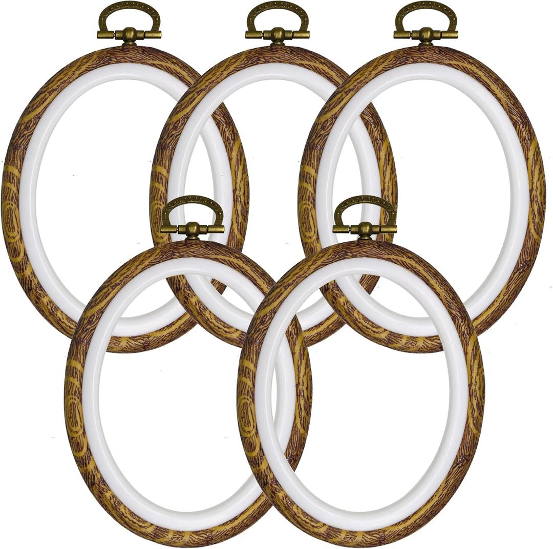 Oval Embroidery Hoops 5PCS  5 x 4 Inch Resin Imitation Wood Hoops for Cross Stitch, Sewing & Needlework  Vintage Decorative Frames for Crafts & Display