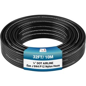 Utah Pneumatic 1/4" Air Line 0.25" Od 32.8 Feet 10 Meters Saej844 Nylon 1/4 Hose Dot Approved For Air Tubing Air Brake System Or Fluid Transfer 1/4" Air Hose (Black)