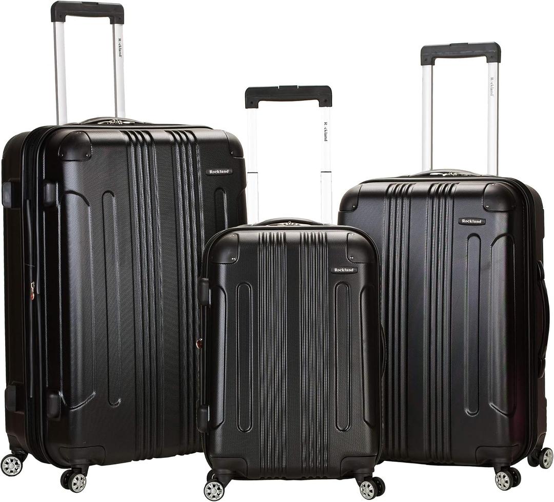 Rockland London Hardside 3 Piece Expandable Spinner Wheel Luggage Set, (20"/24"/28"), Black