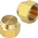 PATIKIL 3/4" Brass Flare Cap, 1-1/16UNF Female Thread 2Pcs SAE Flare Fitting 45 Degree Hex Pipe Fittings for Air Conditioner Refrigeration