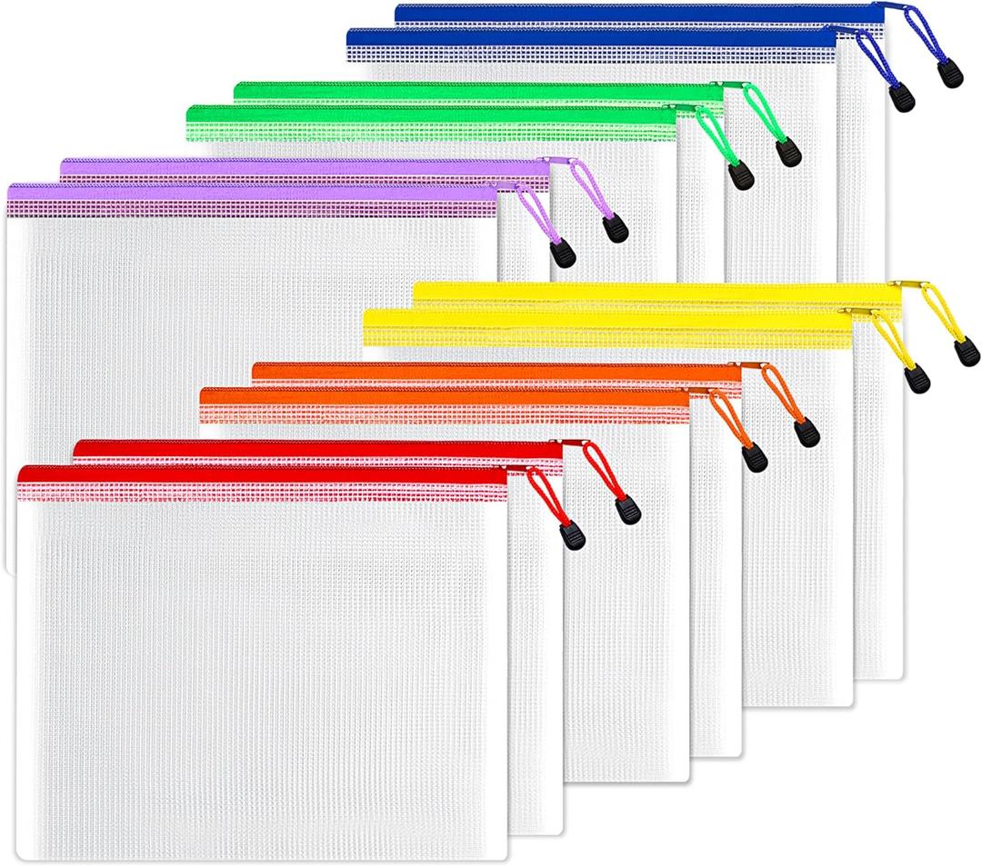 SUNEE Plastic Mesh Zipper Pouch 10x14 in (6 Colors, 12 Packs),Extra Large Water-Resistant Zip Bag for School Office Supplies, Puzzles & Games Organizing Storage (Multicolored) SUNEE Plastic Mesh Zipper Pouch 10x14 in (6 Colors, 12 Packs),Extra Large Water-Resistant Zip Bag for School Office Supplies, Puzzles & Games Organizing Storage (Multicolored)