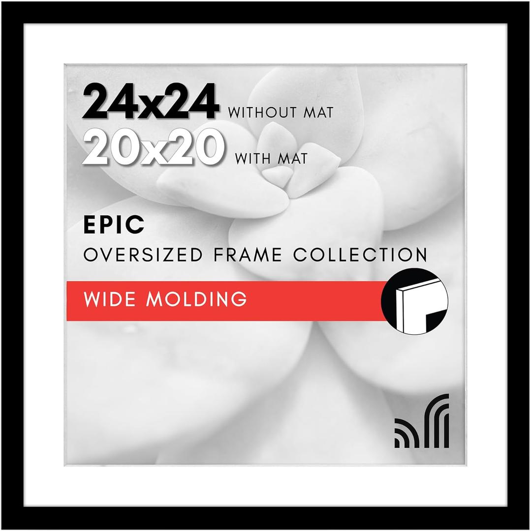 Americanflat 24x24 Picture Frame with Polished Plexiglass - Use as 20x20 Frame with Mat or Display 24x24 Photo Without Mat - Epic Collection - Wide Square Picture Frames for Wall Display - Black Americanflat 24x24 Picture Frame with Polished Plexiglass - Use as 20x20 Frame with Mat or Display 24x24 Photo Without Mat - Epic Collection - Wide Square Picture Frames for Wall Display - Black