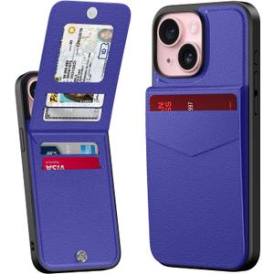 Bemal for iPhone 15 Wallet Case, Built-in Card Holder, RFID Blocking, PU Leather Kickstand, Magnetic Closure, Durable Shockproof Phone Cover for Women and Men, Blue