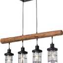 4-Light Farmhouse Kitchen Island Lighting, Dining Room Light fixtures Over Table, Chandeliers for Dining Room Over Island, Wood Vintage Ceiling Chandelier for Living Room