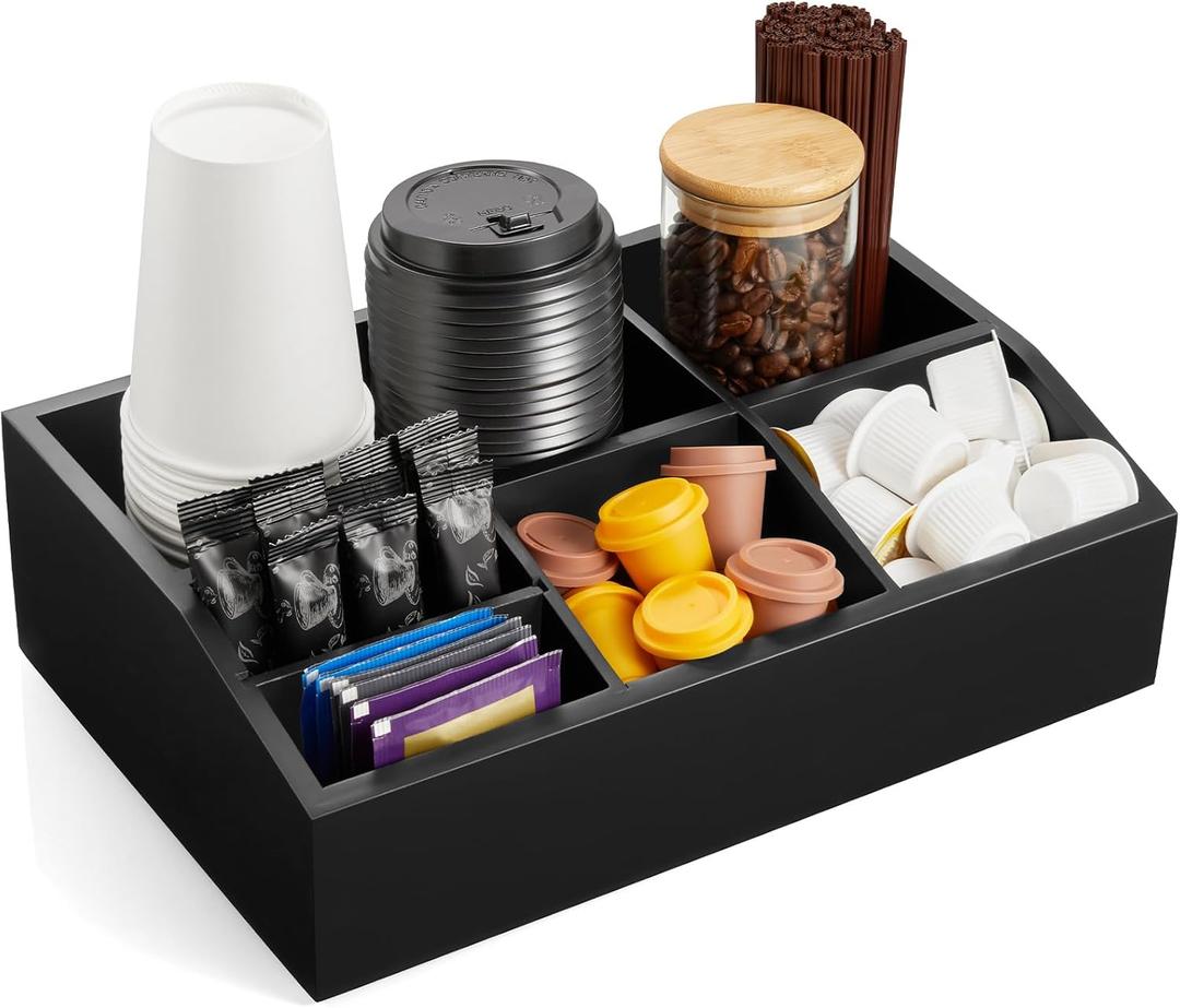 GCWSTJK Black Coffee Station Organizer for Countertop, Coffee Bar Accessories and Organizer, Coffee Pod Holder Storage Basket for K Cup Sugar Tea