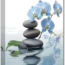 CXHOSTENT Spa Bathroom Wall Art Blue Orchid Flowers and Zen Stones on Water Pictures Print on Canvas Framed Artwork for Yoga Zen Room Decor (Zen-3, 24.00"x36.00")