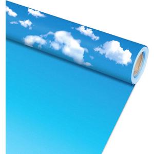 Qyeahkj 17.7in x 20ft Bulletin Board Paper Roll Bulletin Board Background Paper Fade Resistant Classroom Decoration Poster Art Craft Home Wall Education Decor Supplies Blue White Clouds