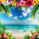Dudaacvt 8x6ft Summer Hawaiian Beach Photography Backdrop Tropical Flower Palm Leaves Background Luau Aloha Party Decoration Banner