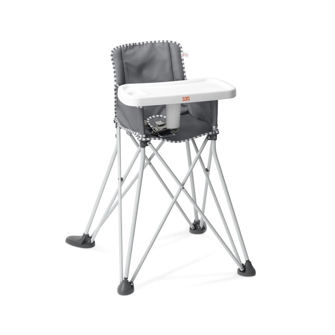 Bright Starts Pop 'N Dine Portable High Chair, Indoor/Outdoor, BPA Free Tray, Easy to Fold, Unisex, Grey, 6 Months + (Gray)