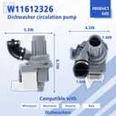 Upgraded W11612326 Dishwasher Circulation Pump Compatible with Whirlpool, Kenmore, Amana & Ikea Dishwashers, Replacement Part W10805386 W10879262 W11521435 4978305 AP7193729 PS16744934 EAP16744934