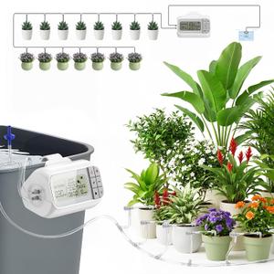 Auto Irrigation System, Battery Power Drip Watering System with Programmable Timer & Anti-Siphon Valve for 15 Indoor Outdoor Potted Plants