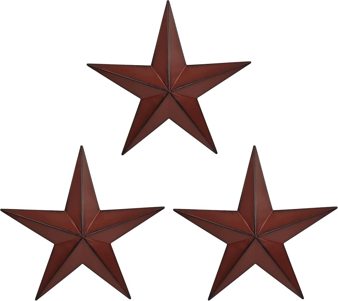 COOZZYHUOR 11.8" 3Pcs Red Black Barn Star Wall Art Decor,American Metal Stars for Outside Or Inside, Iron Texas Star Rustic Vintage Western Country Home Farmhouse Wall Art Decorations