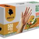 GORILLA SUPPLY 1000 BPA Free Premium Disposable Gloves Poly PE LDPE Plastic for Kitchen Food Handling Food Prep Latex & Powder Free (500 Count, Large)
