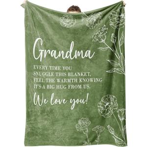 Grandma Gifts, Birthday Gifts for Grandma from Grandkids, to My Grandmother Soft Throw Blanket for Christmas Mothers Day 50" x 60", Grass Green
