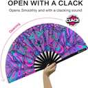 Large Folding Fan, 13 Inch Clack Rave Fan Hand Held Fan for Women Men with Premium Satin Fabric, Thick Bamboo Frame for EDM, Music Festival, Party, Dance, Decoration, Gift (Psyche Maze)