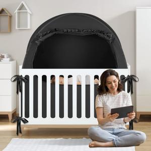 BORNA Pack N Play Blackout Cover, Blackout Tent for Full Size Crib and Pack and Play, Breathable Sleep Pod for Kids, Pop Up Crib Blackout Cover Canopy, Softens The Light (51"L x 27.5"W x 55"H)