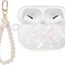 Cute Cases for AirPod Pro 3 with Pearl Wrist Chain, Bling Marble Design, Hard TPU Luxury Cover for Women Girls, Airpod Pro 3rd Gen Cover 2025