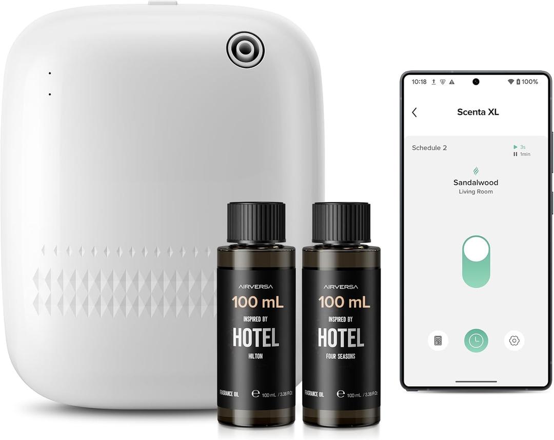 Smart Waterless Essential Oil Diffuser (400 mL Capacity) Hotel Scent Starter Kit with 200mL Fragrance Oil, Up to 2000 sq ft App Control Scent Air Machine with 12V1A Power Adapter, ANW Kit White