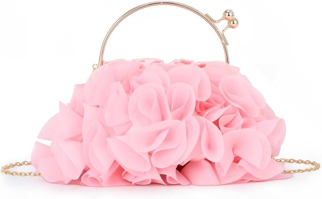 Women Floral Clutch Purses Satin Flower Evening Bag Party Prom Handbags