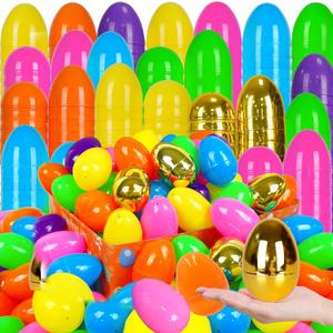200 PCS Easter EggsPlastic 3" Bright Colorful Eggs with Golden Eggs, Easter Egg Fillers for Easter Egg Hunt, Candy Filling, Party Decorations and Kids Gifts