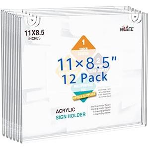 EhWine12-Packs Acrylic Wall Sign Holder 8.5x11 Horizontal, Clear Plastic Picture Frames , Wall Mounted Design.