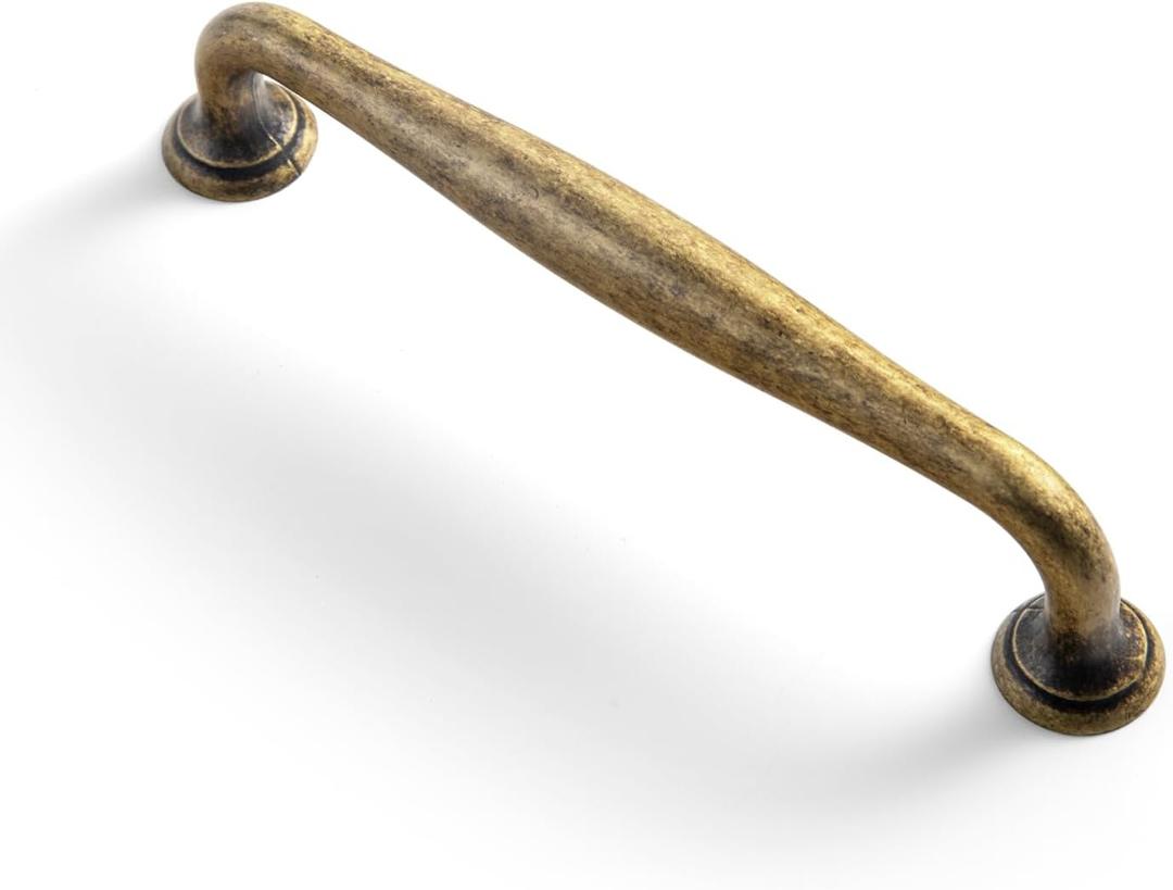 Goo-Ki 6 Pack 5'' Center to Center Vintage Antique Brass Cabinet Pulls – Sleek Tapered Handle for Classic Furniture Retro Kitchen Drawer Hardware