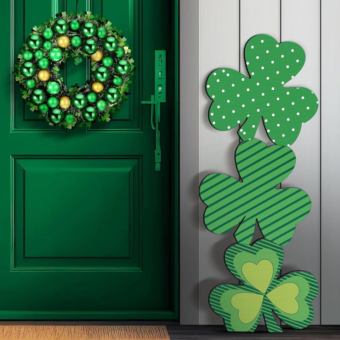 35 Inch St Patrick's Day Porch Standing Decor Wood Green Lucky Shamrock Decor Outdoor Wooden Welcome Home Sign for Home Farmhouse Harvest Mantel Party