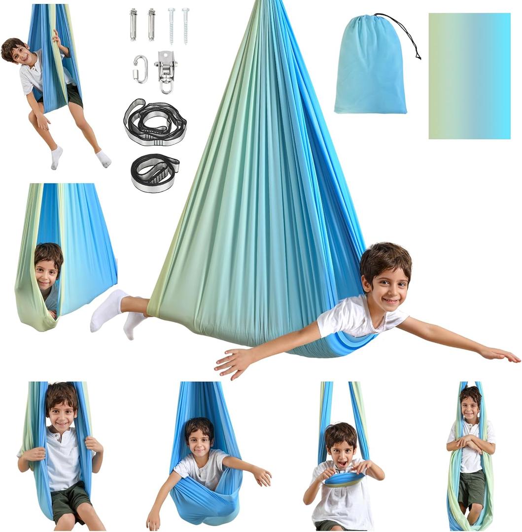 Sensory Swing, Indoor & Outdoor Sensory Swing for Kids & Adults, Double Layer Therapy Cuddle Swing for Kid with Autism, Holds up to 300lbs (Yellow)