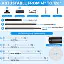 Tension Curtain Rod 40-126 In Heavy Duty-Black Extra Long Curtain Rod No Drilling For Window, Adjustable Tension Rod Diameter 1.26in Outdoor Curtain Rods For Patio One-Pull Lock